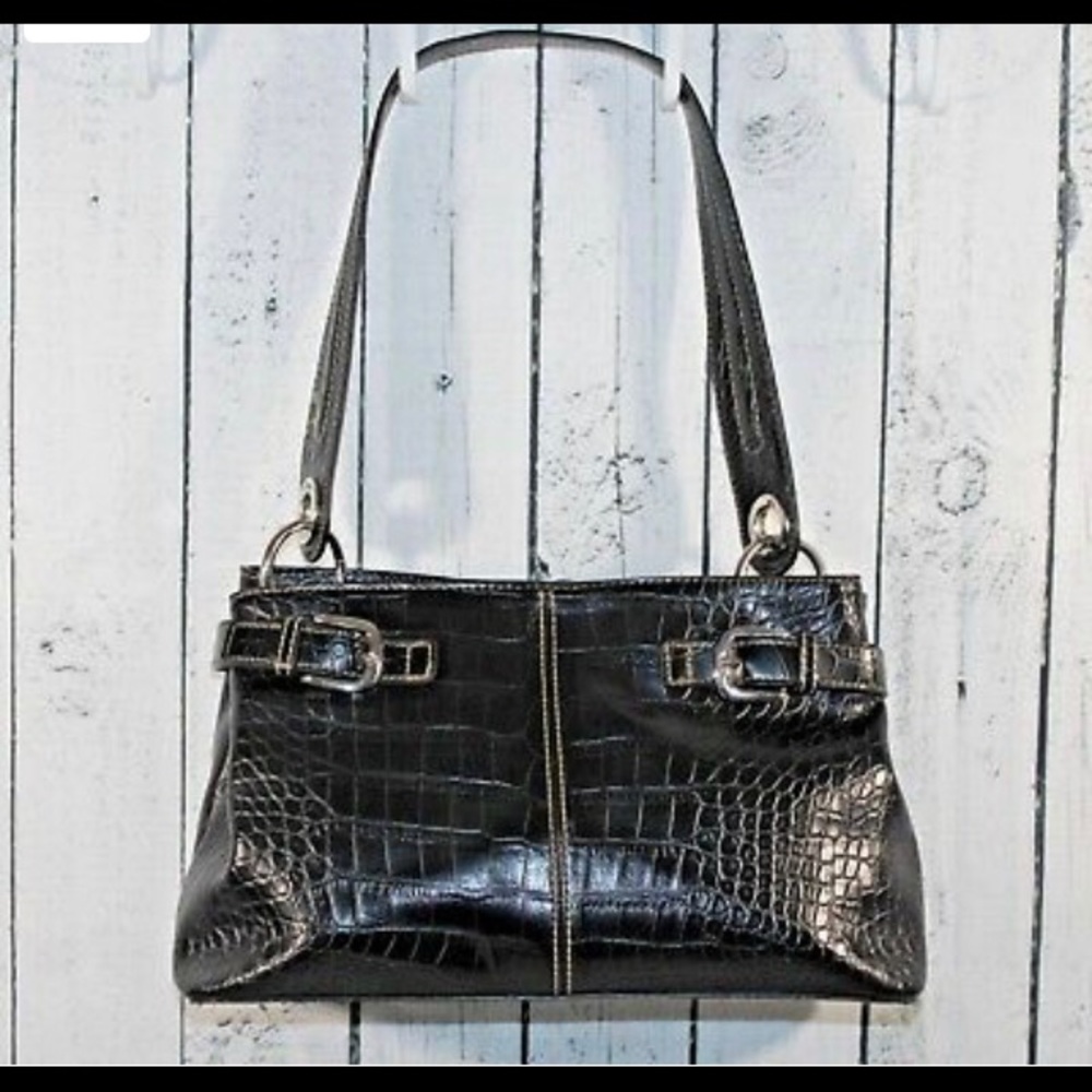 ❤️ Tommy Hilfiger Black Faux Crocodile Hobo Purse